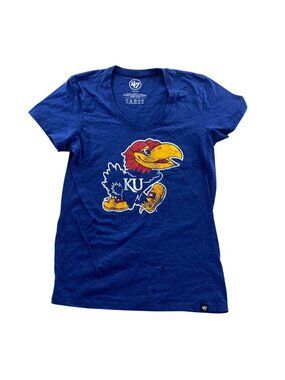 47 Brand Kansas Jayhawks T-Shirt Small Blue Short Sleeve Flaws